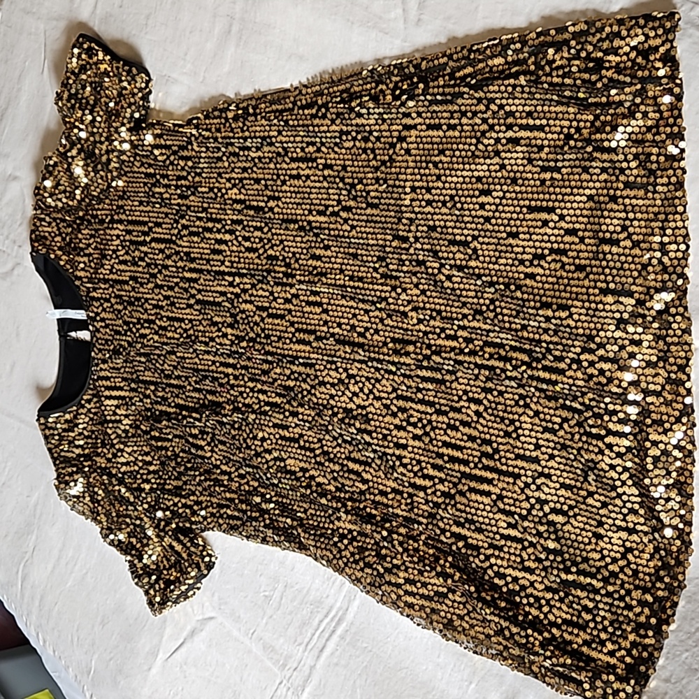 Gold sequined cocktail formal shift dress short sleeves size 2X - Picture 9 of 14